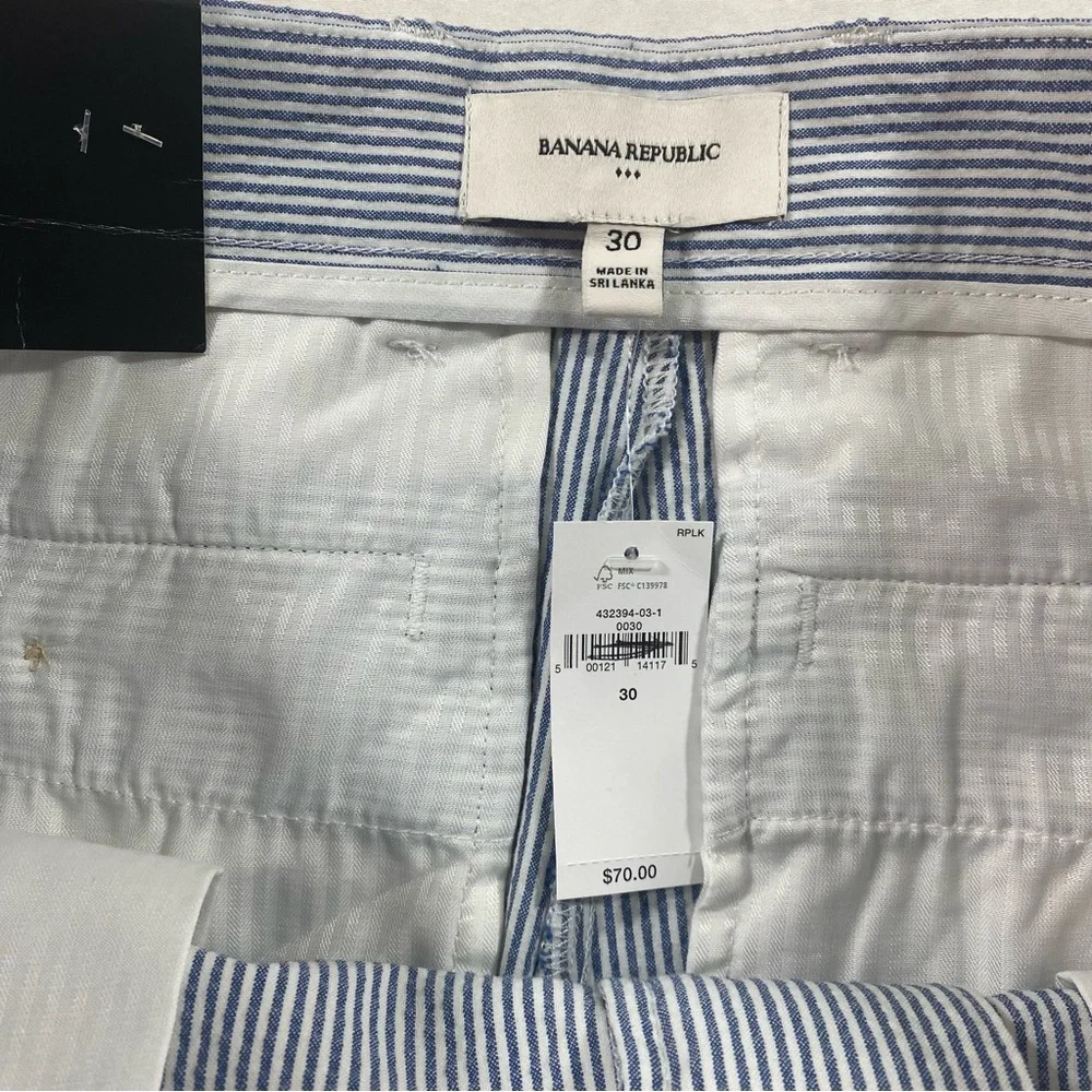 Banana Republic Shorts Grayson Seersucker pockets Blue White Flat Front Men 30 - Picture 2 of 8